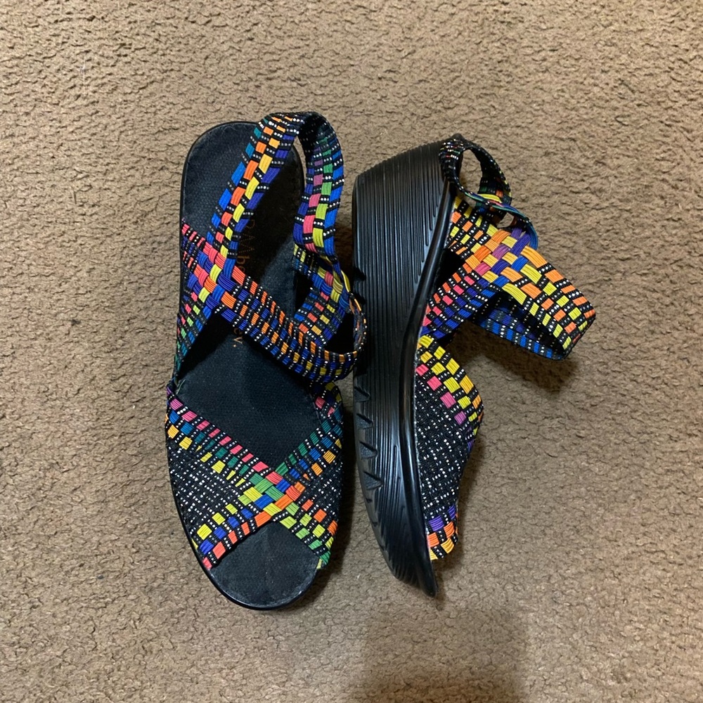 bernie mev. Multicolor Woven wedge Sandals with Black Sole